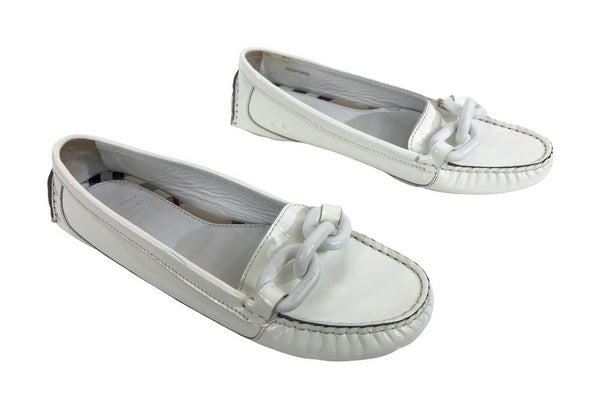 White Patent Leather Driving Shoes | Size 7.5 | IT 37.5
