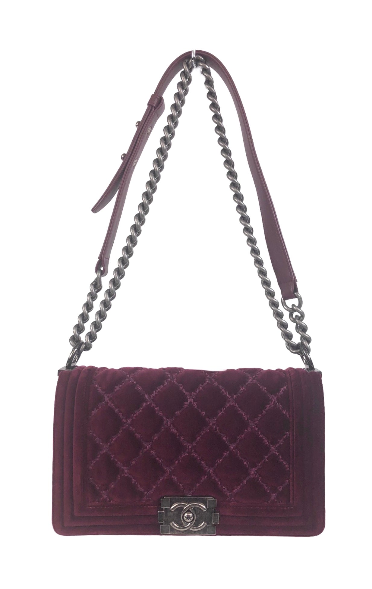 Chanel Oxblood Stitch Quilted Velvet Medium Boy Bag