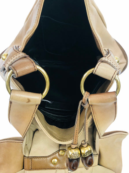 Tan Leather Small Sac Bow Shoulder Bag