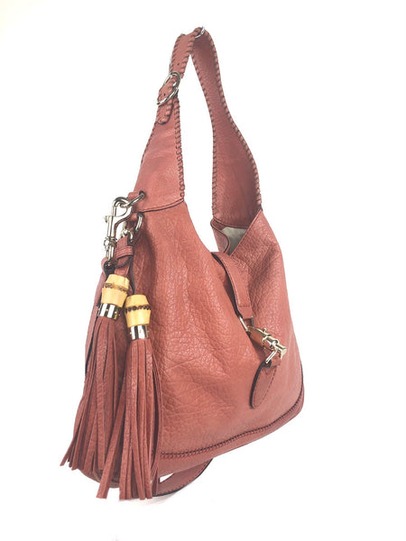 Jackie Pink Coral Pebble Leather Convertible Hobo