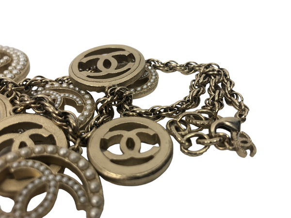 Multi CC's Faux Pearl Embellished Logo Pendants Necklace