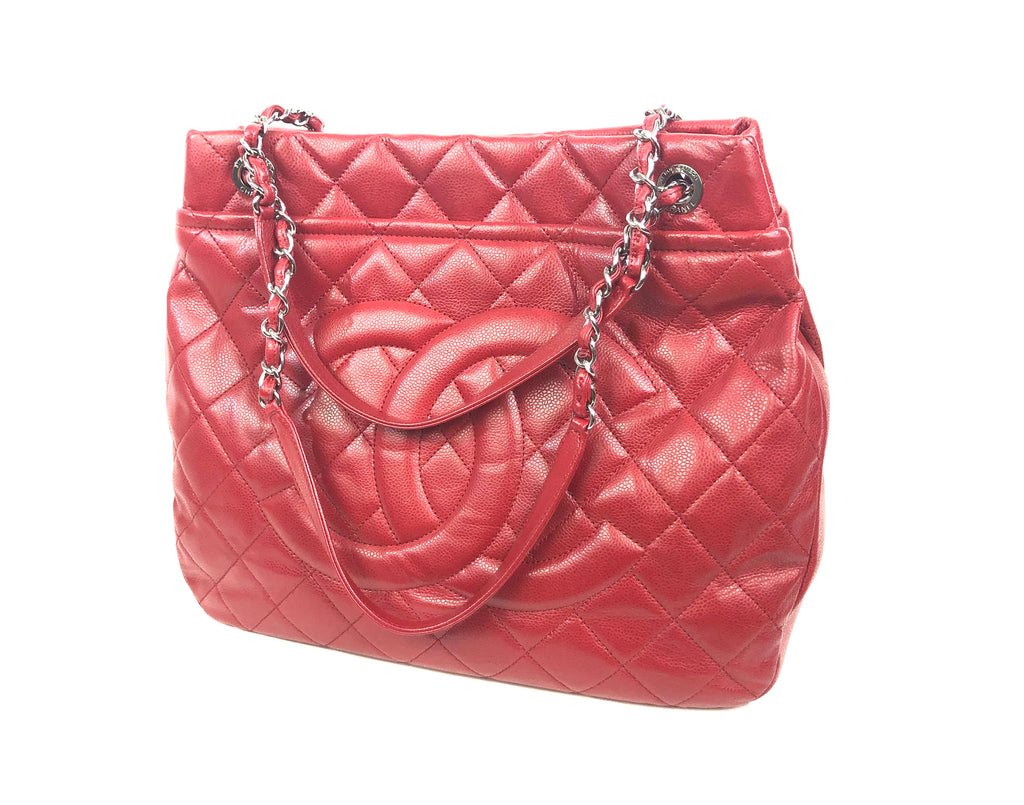 Red Soft Caviar Quilted Timeless CC Shopping Tote Large – Baggio Consignment