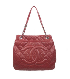 Red Soft Caviar Quilted Timeless CC Shopping Tote Large