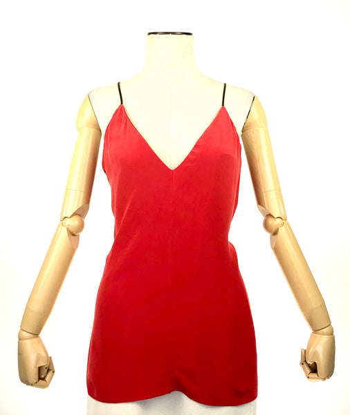 Red V-Neck Silk Strappy Top | Size M