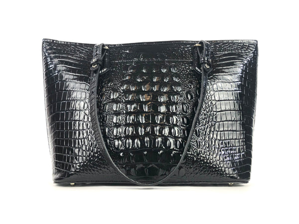 Medium Asher Black Melbourne Croc Embossed Leather Zip Tote