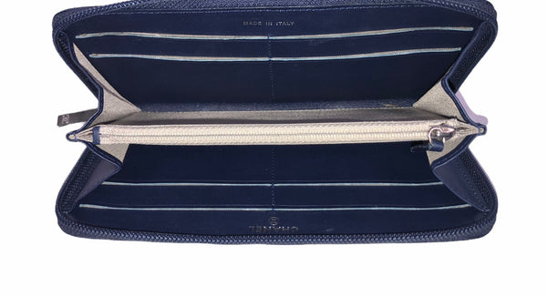 Navy Caviar Leather CC Timeless Zip Around Continental Wallet