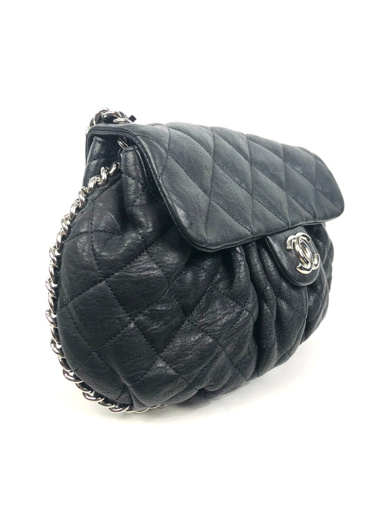 Black Medium Chain Around Goatskin Quilted Leather Crossbody Bag