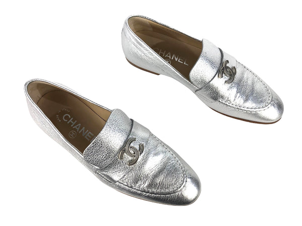 Interlocking CC's Silver Leather Loafers | Size US 4.5 - EU 5.5