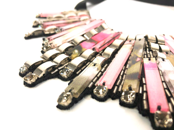 Pink and Silver Starburst Bib Statement Necklace