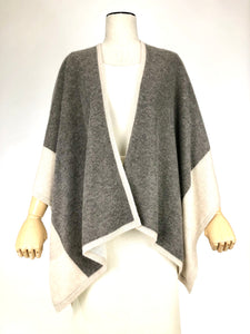 Cream and Grey Reversible Cashmere Ruana Wrap | One Size