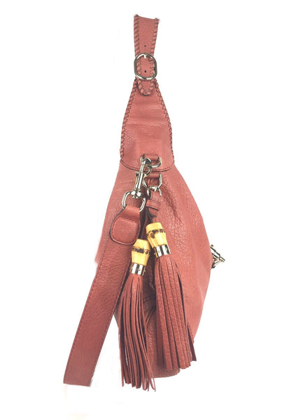 Jackie Pink Coral Pebble Leather Convertible Hobo