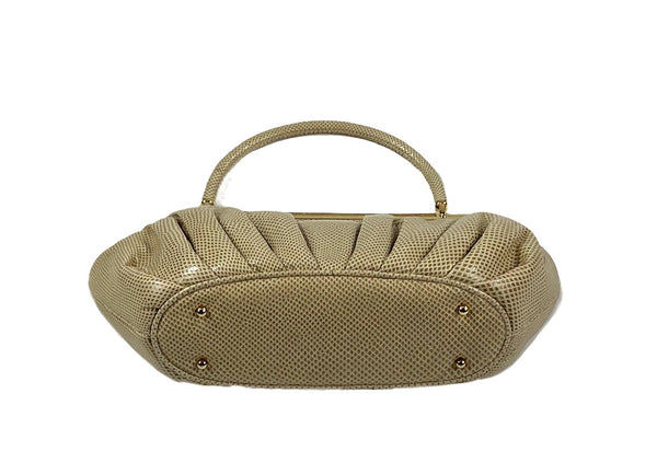 Vintage Beige Karung Skin Framed Structure Convertible Handbag