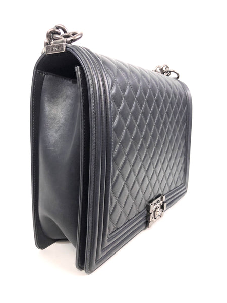 Slate Grey Large Lambskin Boy Flap Shoulder Bag