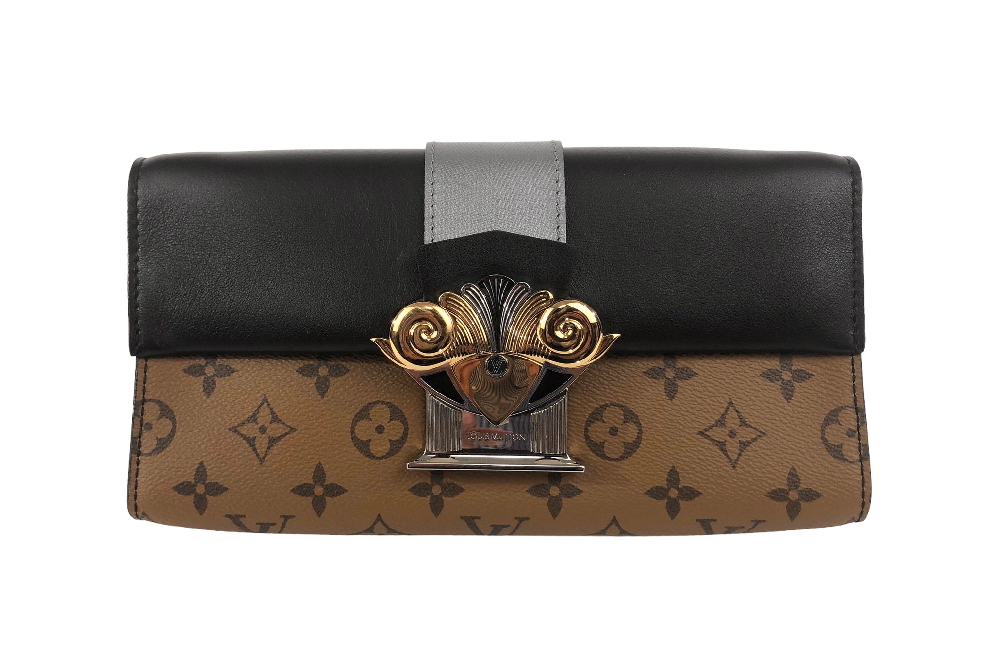 Calfskin Reverse Monogram Column Clutch – Baggio Consignment