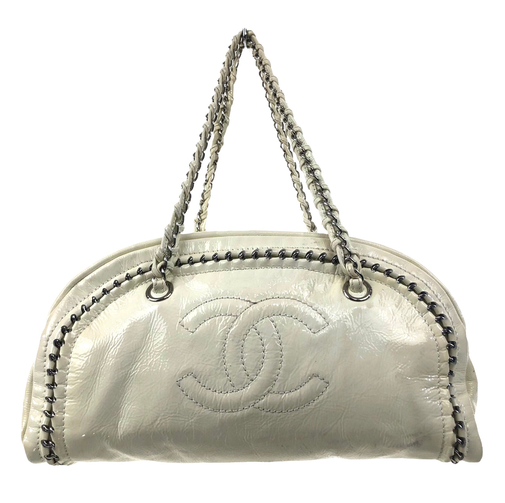 Luxe Ligne Bowler Shoulder bag in Patent leather, Silver Hardware