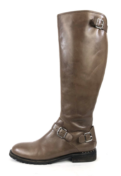 Taupe Burnished Calf Leather Riding Boots | Size 10