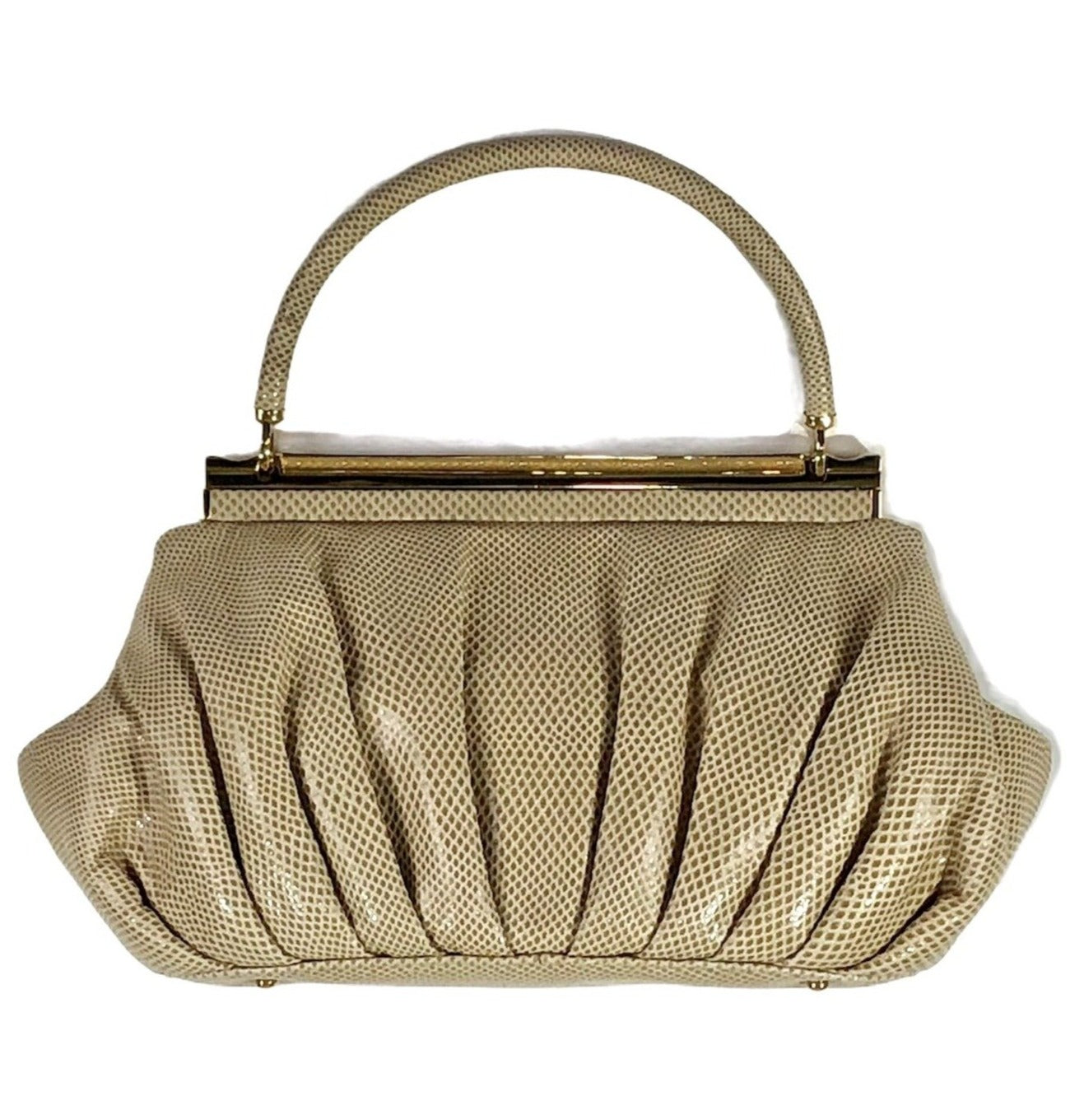 Vintage Beige Karung Skin Framed Structure Convertible Handbag