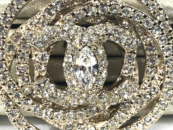 Crystal Embellished Camellia Clasp Metallic Evening Clutch
