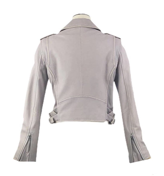 Light Grey   "Ashville" Leather Moto Jacket | Size 8