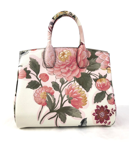 New Bianco Floral Stamped Calfskin Studio Tote