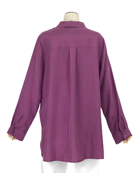 Washed Silk Habutai Button Down in Currant | Size L
