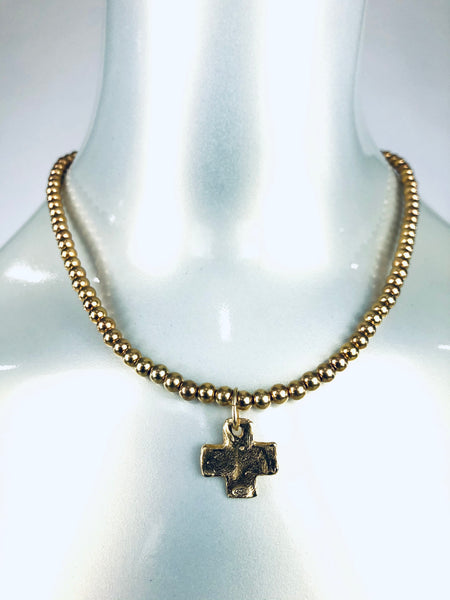 Dainty Gold Beaded Cross Necklace