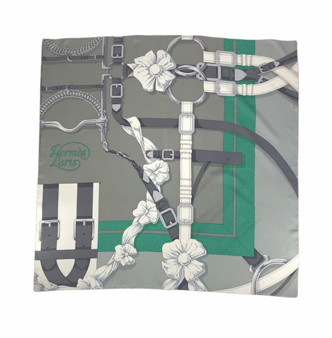 Grey and Green Equestrian Gear Silk Scarf