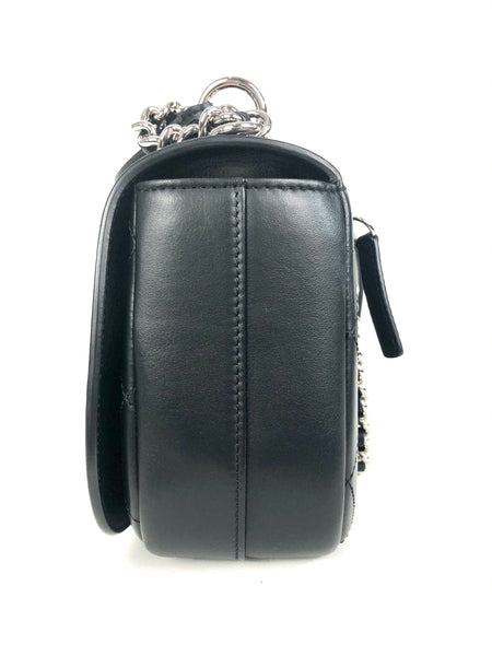 Black Quilted Lambskin Top Handle Crossbody Flap Handbag