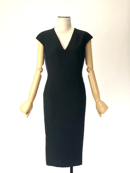 Black and Navy Crepe Wool-Blend Sheath Dress | Size 4