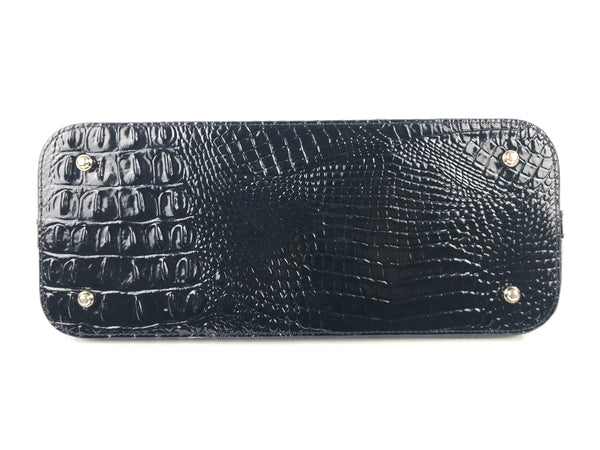 Medium Asher Black Melbourne Croc Embossed Leather Zip Tote