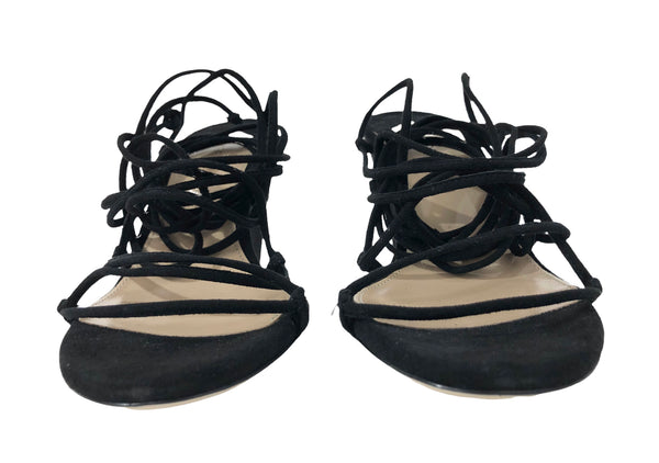 Allegra 80 Black Suede Ankle Strap Wedge Sandals | Size US 7.5 - IT 38