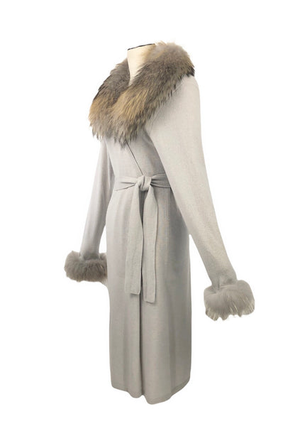 Cashmere Duster with Raccoon Fur Trim in Dove | Size L