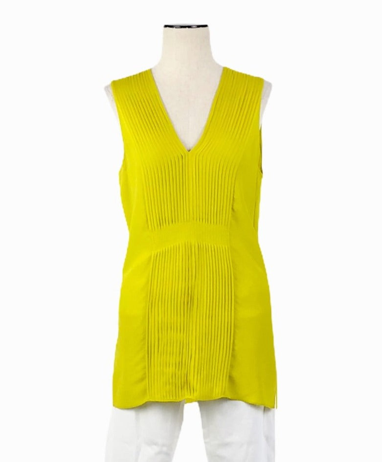 Chartreuse Pleated Sleeveless Tunic Top | Size Small