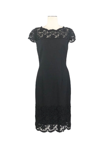 Black Knit Sheath Guipure Lace Detail Dress | Size 6