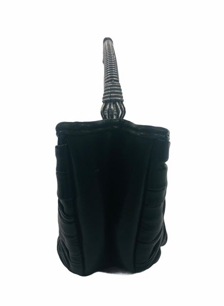 Black Lambskin Plissé Basket Top Handle Mini Bag