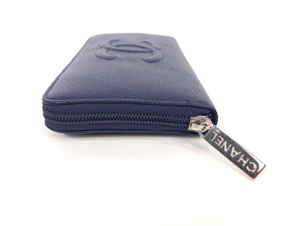 Navy Caviar Leather CC Timeless Zip Around Continental Wallet