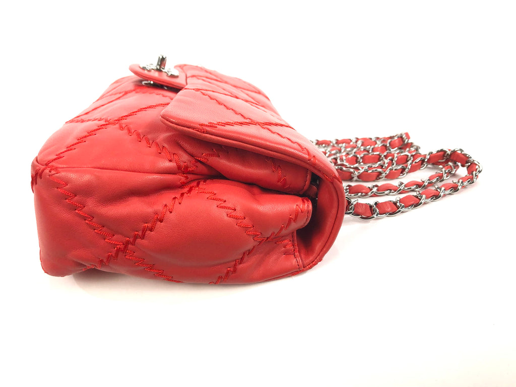 Coral Red Quilted Lambskin Leather Ultimate Stitch Flap Bag