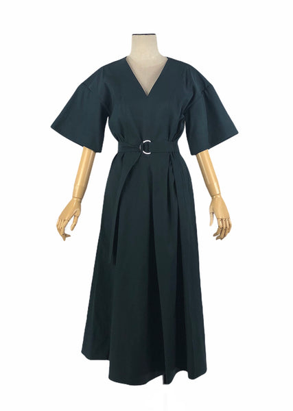 Teal Blue Short Sleeve Textured Faille Belted Dress | Size 2