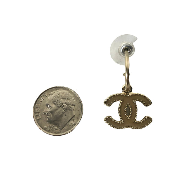 Interlocked CC's Pink Enamel Silver Tone Drop Earrings