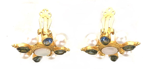 Faux Pearl and Glass Moonstone Earrings