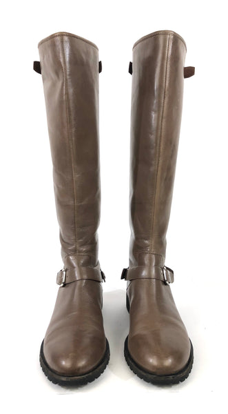 Taupe Burnished Calf Leather Riding Boots | Size 10