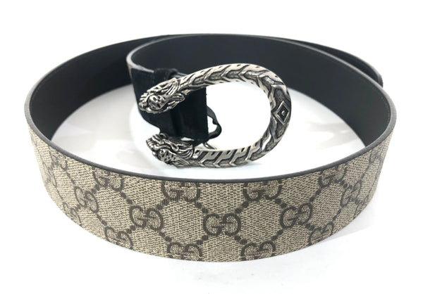Gucci Beige Monogram Canvas Belt GG Buckle Size 95/38 For Sale at