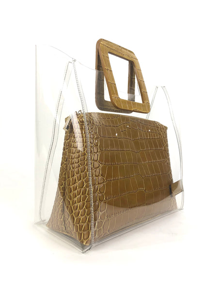Shirley Clear Tan Croc Embossed Handbag