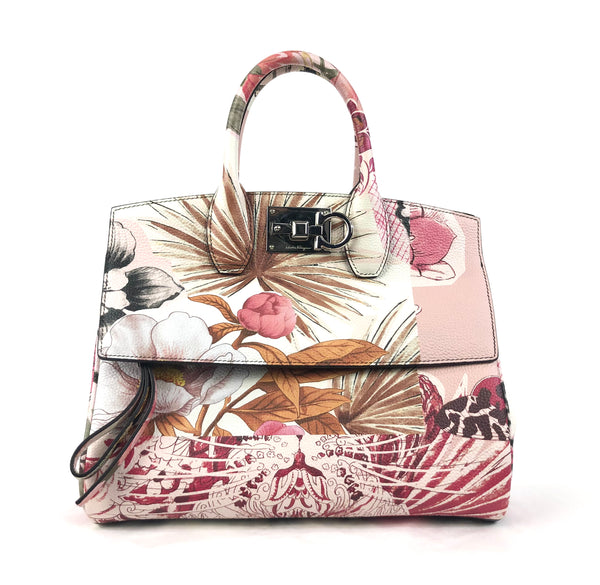 New Bianco Floral Stamped Calfskin Studio Tote