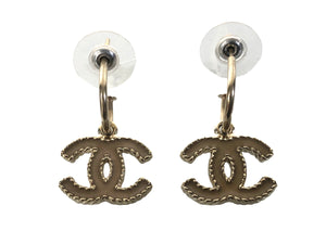 Interlocked CC's Pink Enamel Silver Tone Drop Earrings