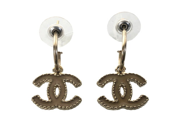 Interlocked CC's Pink Enamel Silver Tone Drop Earrings