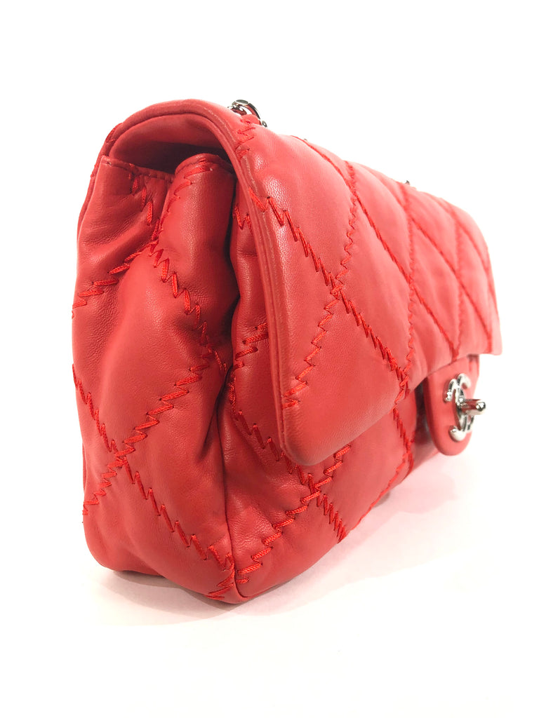 Coral Red Quilted Lambskin Leather Ultimate Stitch Flap Bag – Baggio  Consignment