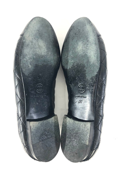 Aged Calfskin Interlocking CC Logo Leather Ballet Flats | Size US 6.5 - EU 37