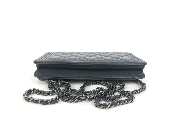 Charcoal Grey Boy Chanel Wallet on Chain Crossbody Bag