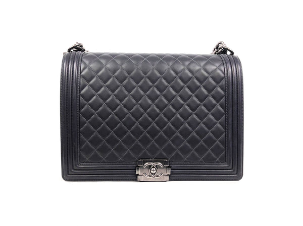 Slate Grey Large Lambskin Boy Flap Shoulder Bag